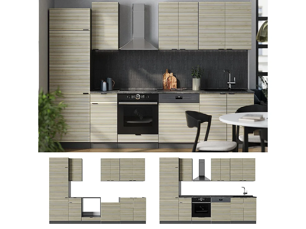 Mueble de cocina panel de roble/antracita 300x60x81.6 fame-line