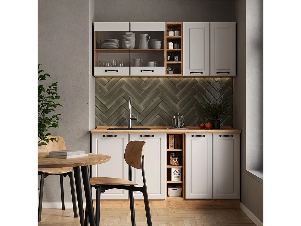 Cucina completa casa di campagna bianca/quercia dorata 160x46x81.6 r-line