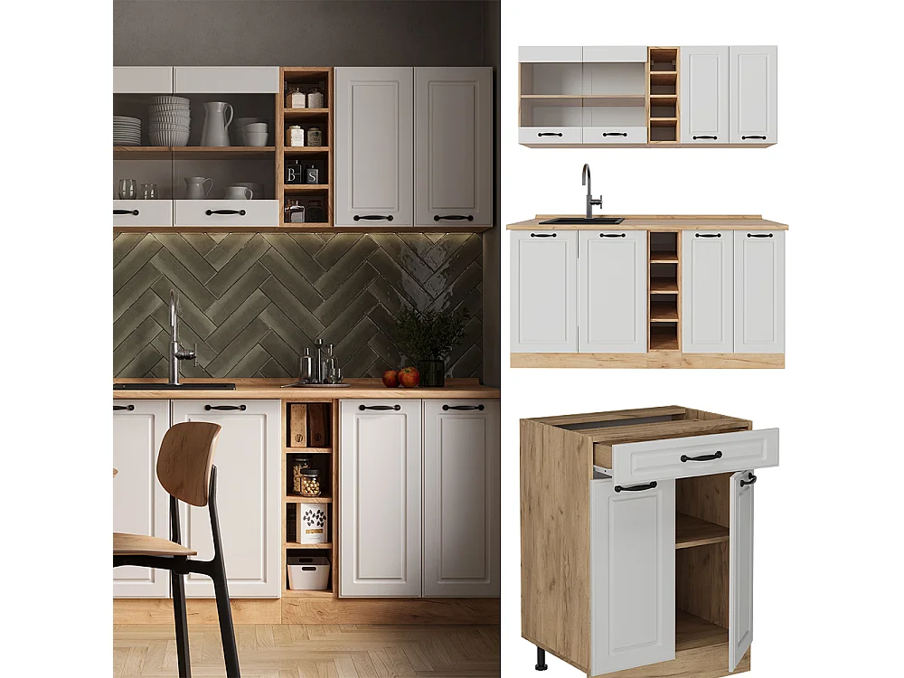 Cuisine blanc campagnard/chêne doré 160x46x81.6 r-line