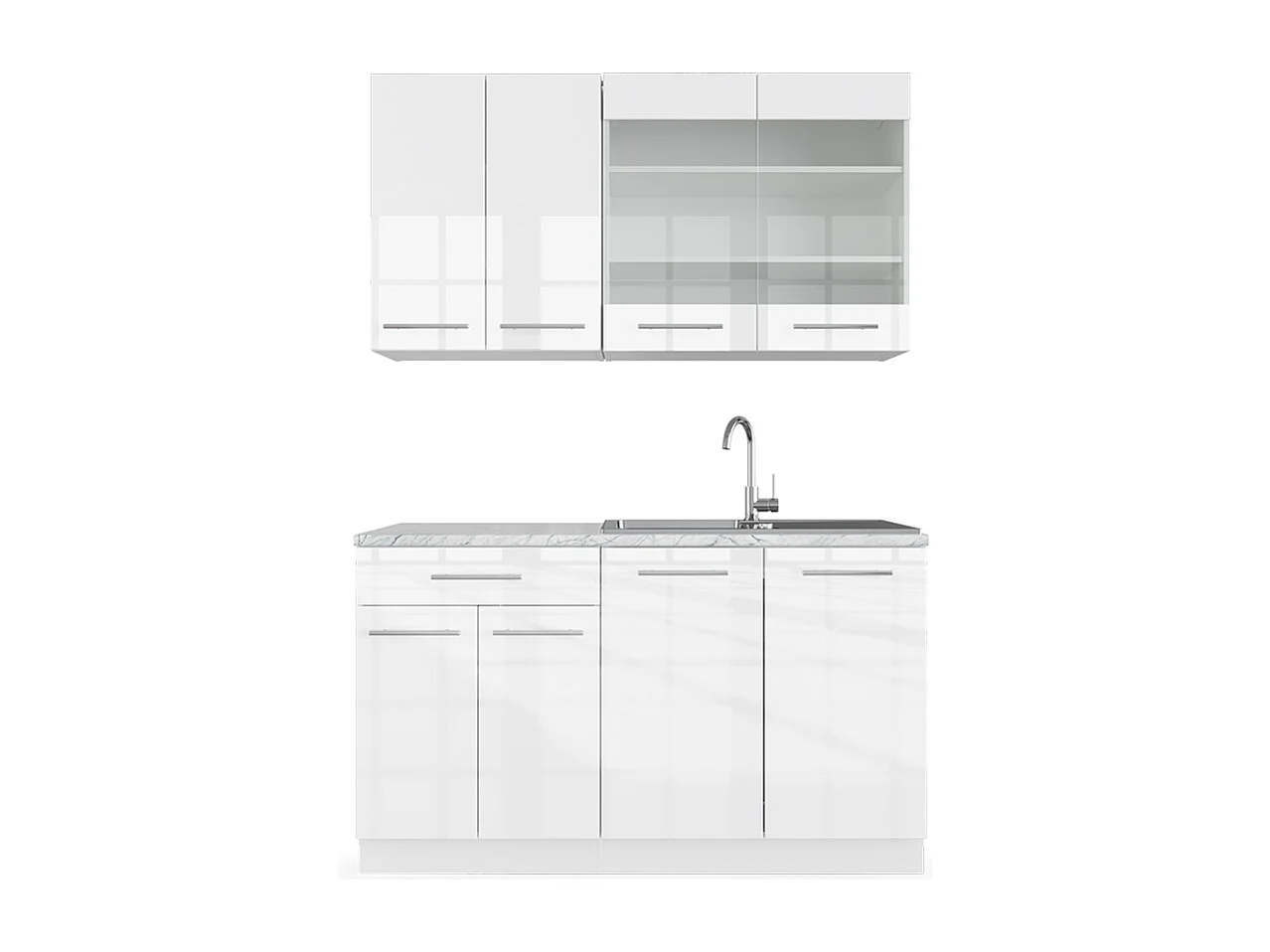 Cucina completa bianco lucido/bianco 140x46x81.6 fame-line