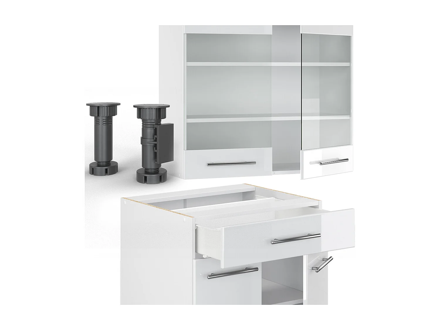 Cucina completa bianco lucido/bianco 140x46x81.6 fame-line