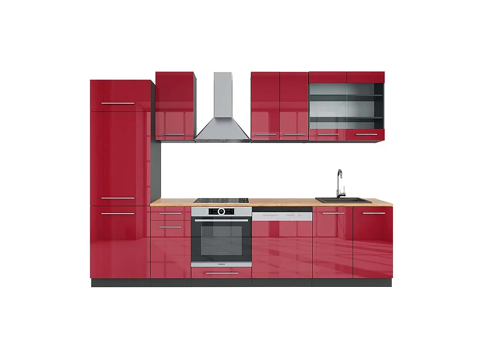 Cuisine bordeaux haute brillance/anthracite 300x60x81.6 fame-line