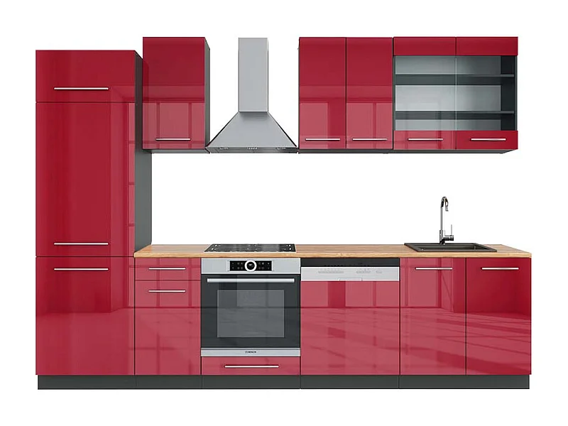 Küchenzeile bordeaux hochglanz/anthrazit 300x60x81.6 fame-line