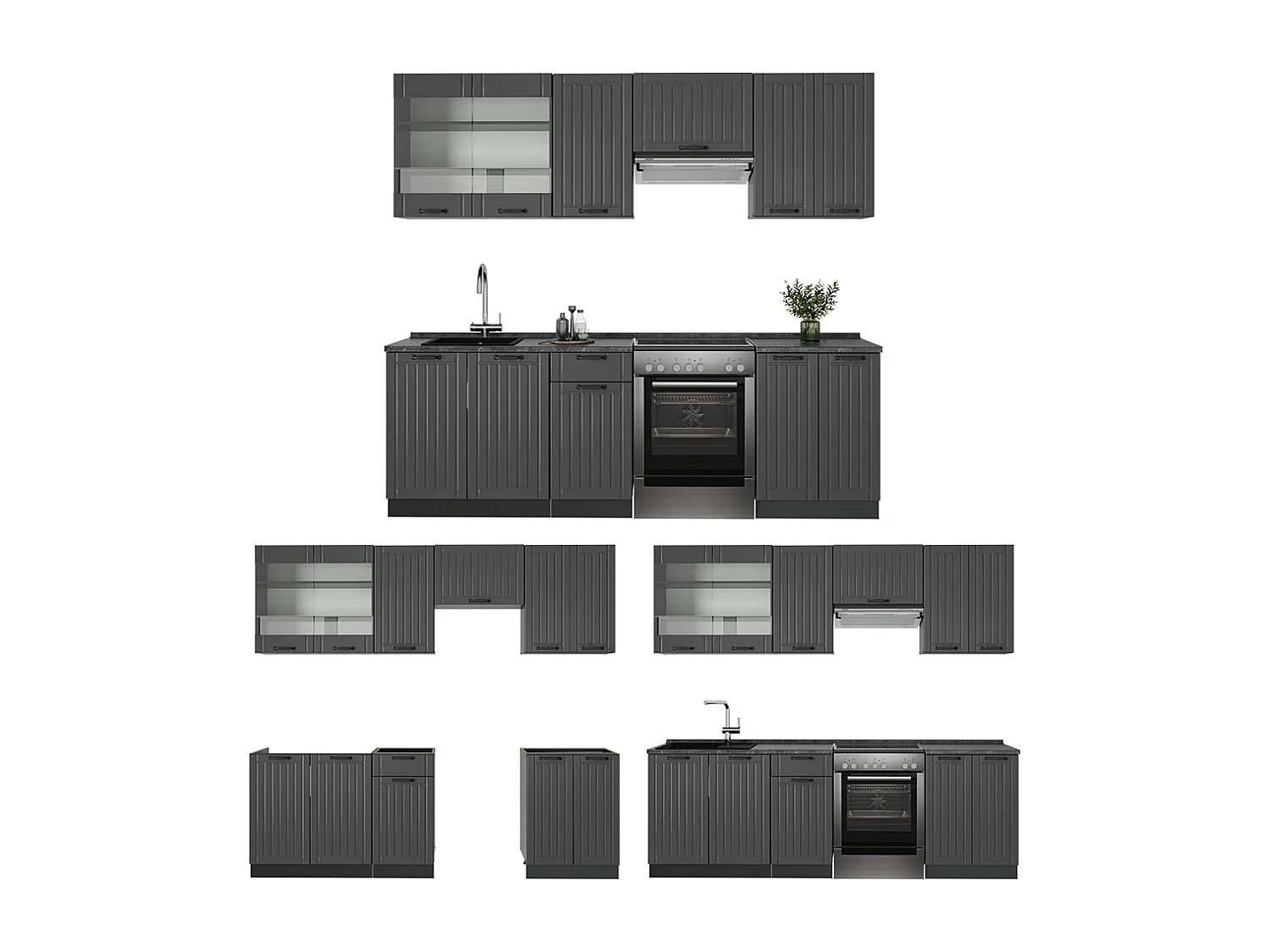 Mueble de cocina gris oscuro 240x46x81.6 fame-line