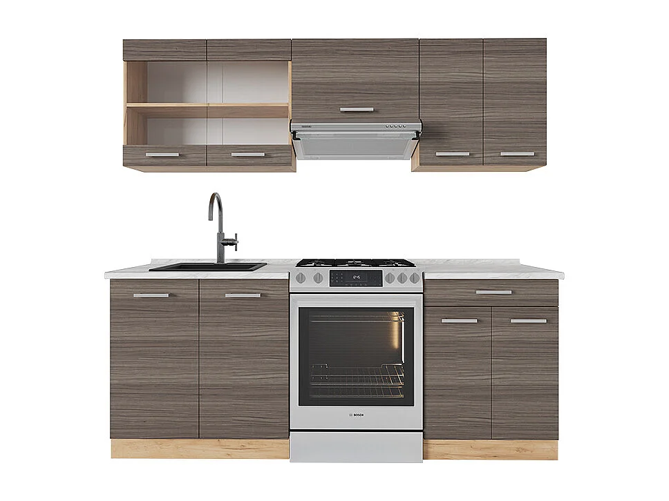 Cuisine gris noble/chêne doré 200x60x81.6 r-line