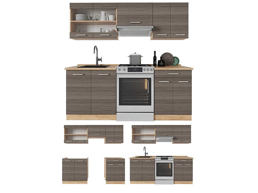 Cuisine gris noble/chêne doré 200x60x81.6 r-line