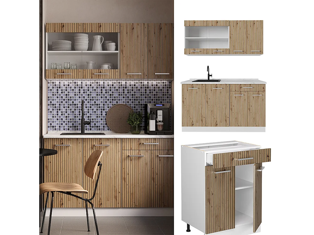 Cocina versátil roble artesanal/blanco 140x60x81.6 r-line