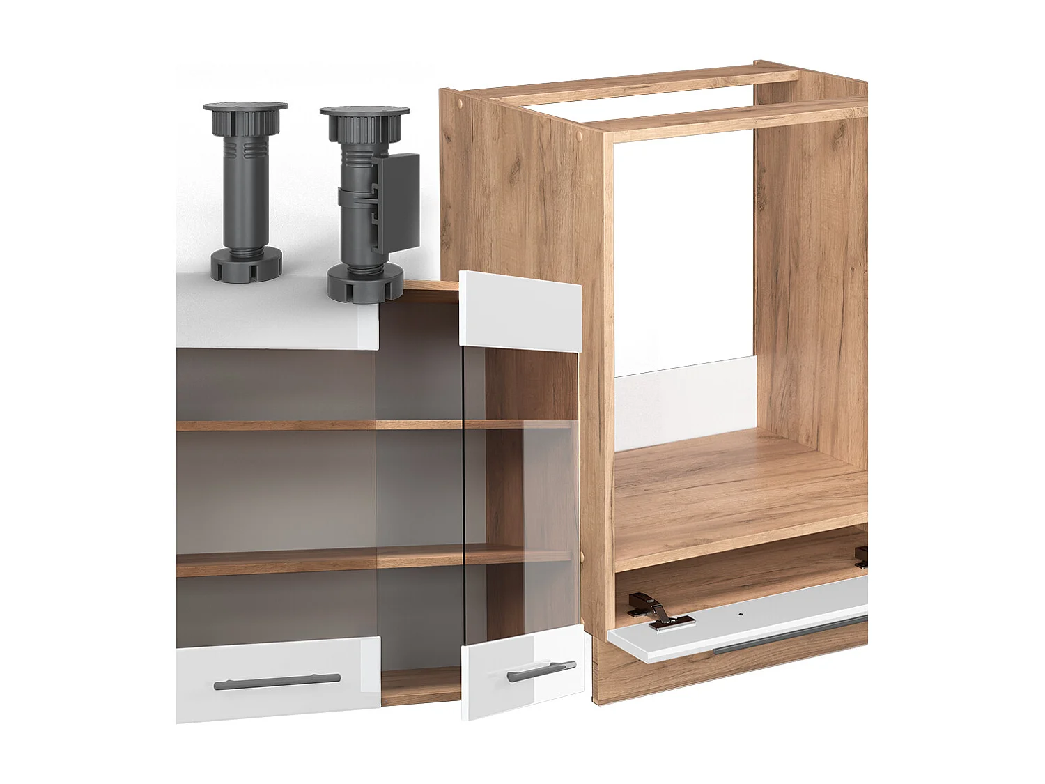 Cocina esquinera blanco brillo intenso/roble dorado 287x46x81.6 fame-line