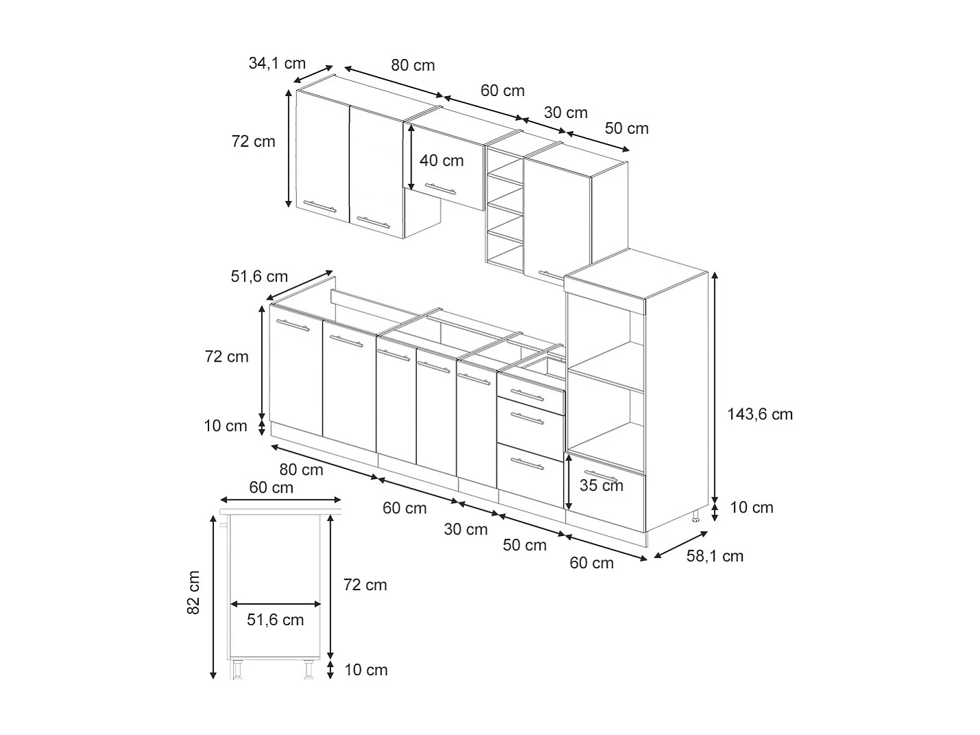Complete keukeneenheid grijs/beige/wit 280x60x81.6 fame-line