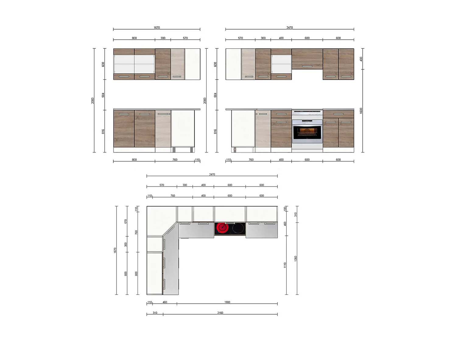 Cuisine dangle blanc/sonoma 247x60x81.6 rick