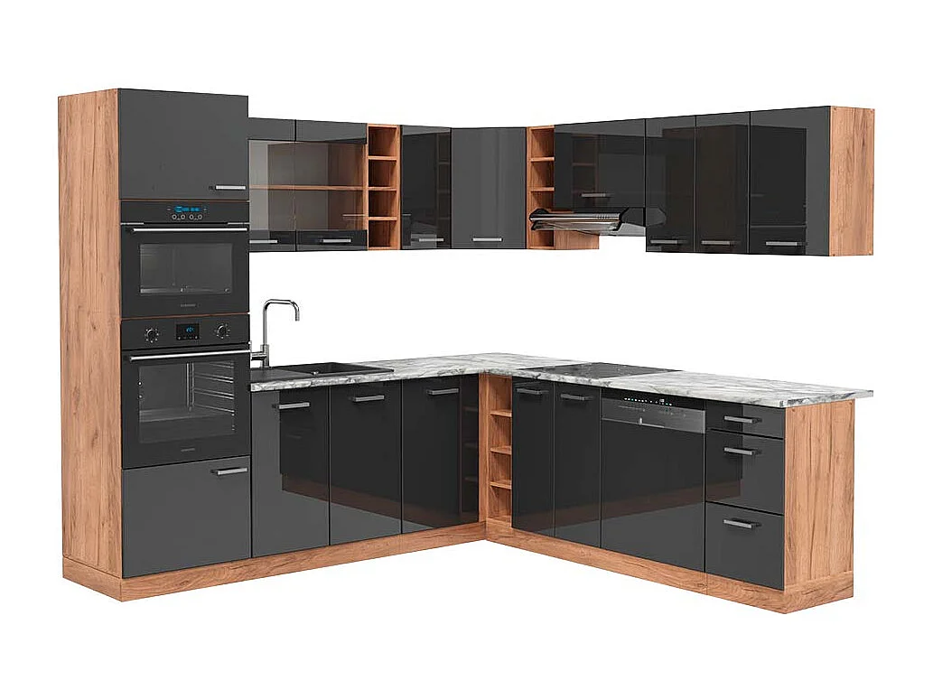 Cocina esquinera antracita brillo intenso/roble dorado eléctrico 247x60x81.6 r-line