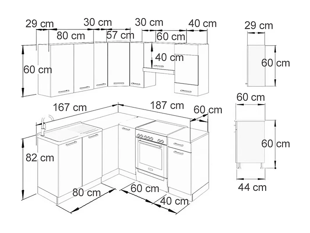 Cuisine en angle anthracite brillant/blanc 190x60x81.6 rick