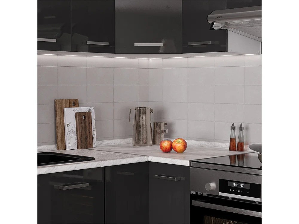 Cuisine en angle anthracite brillant/blanc 190x60x81.6 rick