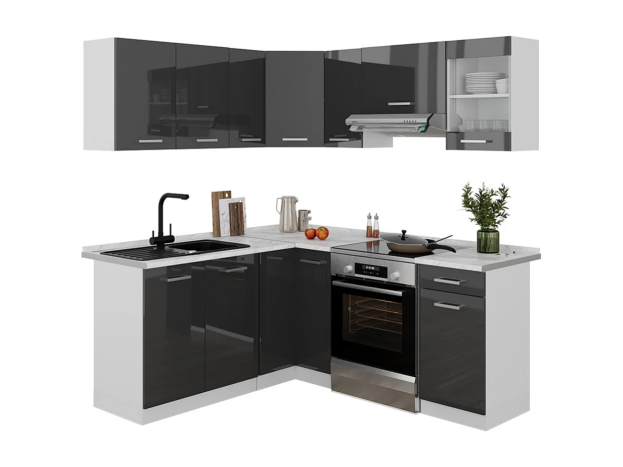 Cuisine en angle anthracite brillant/blanc 190x60x81.6 rick