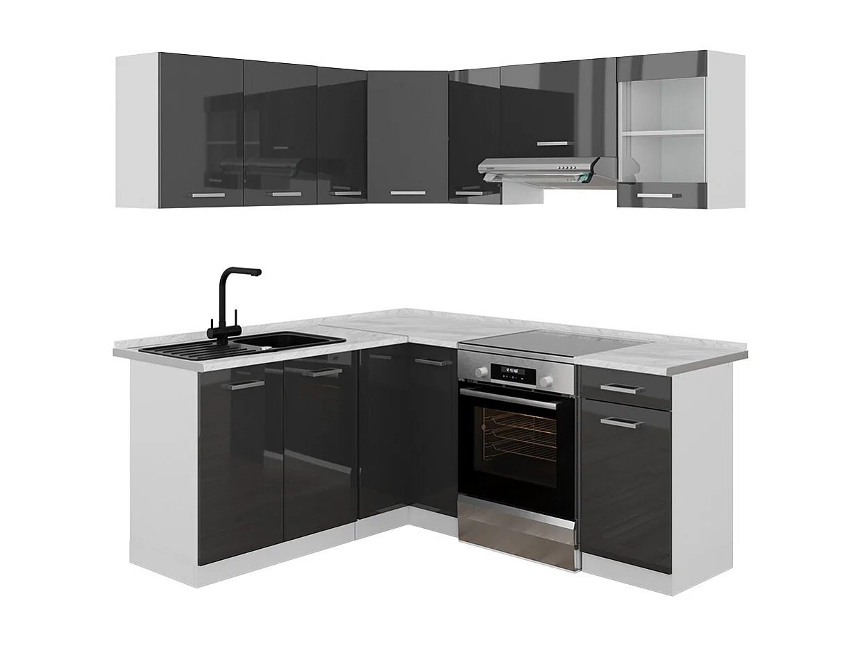 Cuisine en angle anthracite brillant/blanc 190x60x81.6 rick