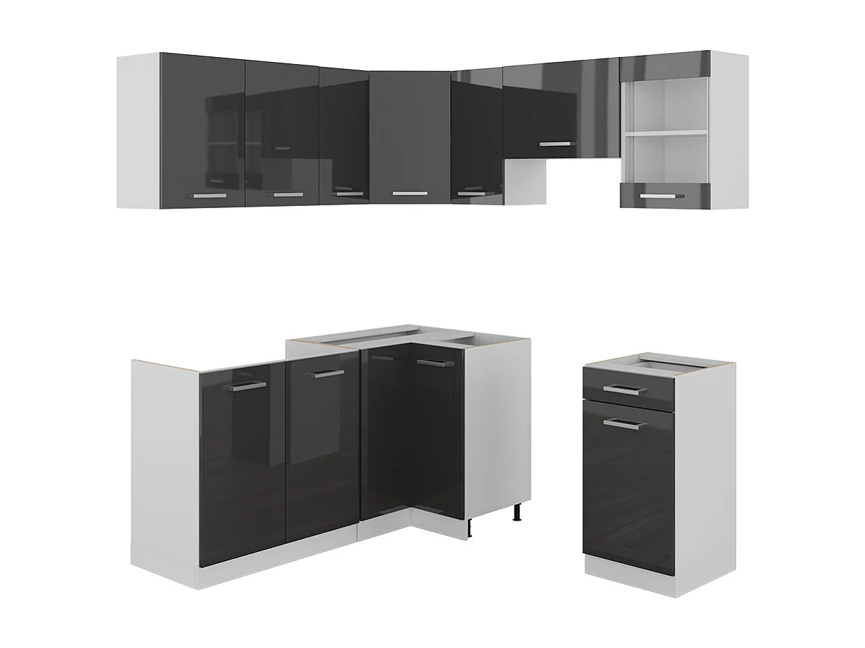 Cuisine en angle anthracite brillant/blanc 190x60x81.6 rick