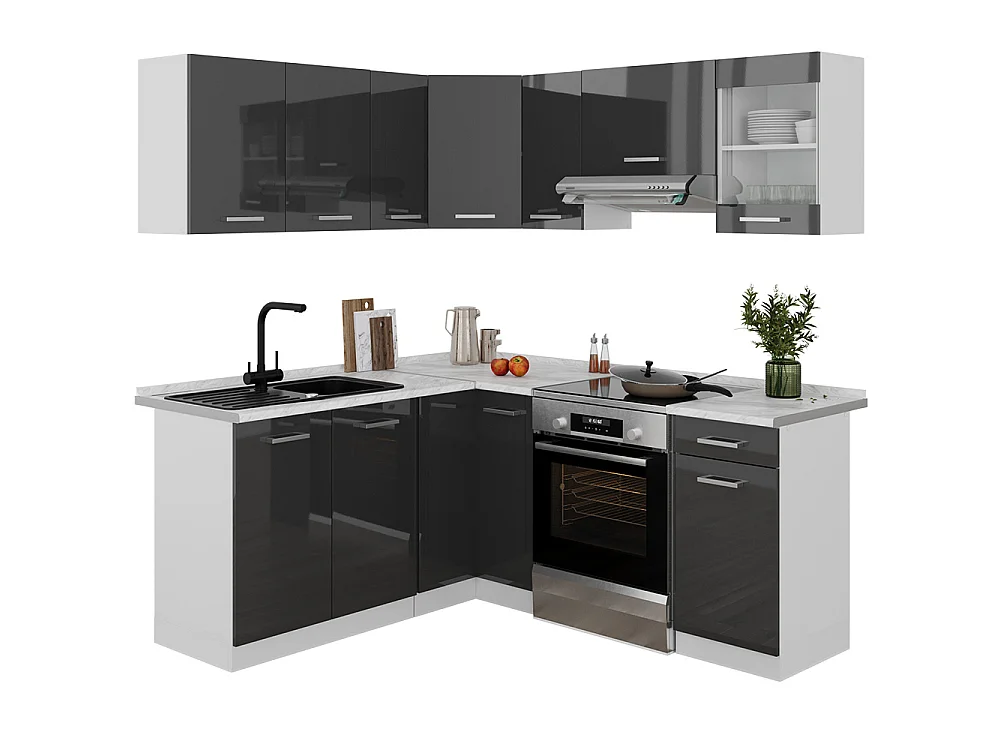Eckküche anthrazit hochglanz/weiß 187x60x81.6 r-line