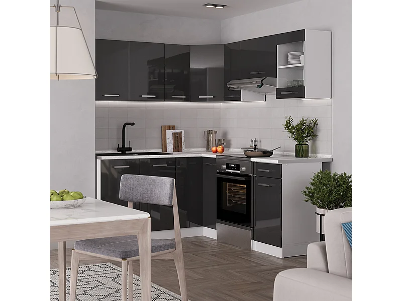 Cuisine en angle anthracite brillant/blanc 190x60x81.6 rick