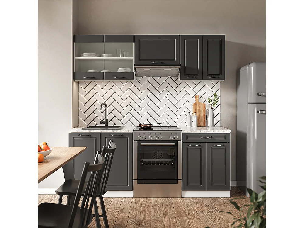 Cuisine anthracite maison de campagne/blanc 200x60x81.6 r-line