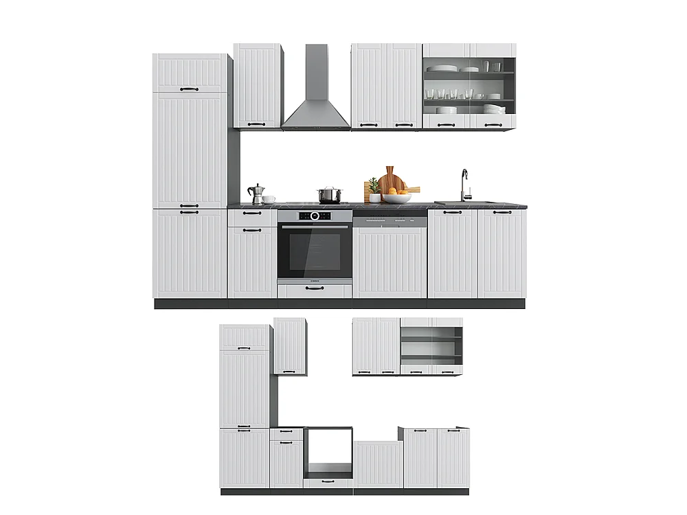 Complete keukeneenheid landhuis wit/antraciet 300x60x81.6 fame-line