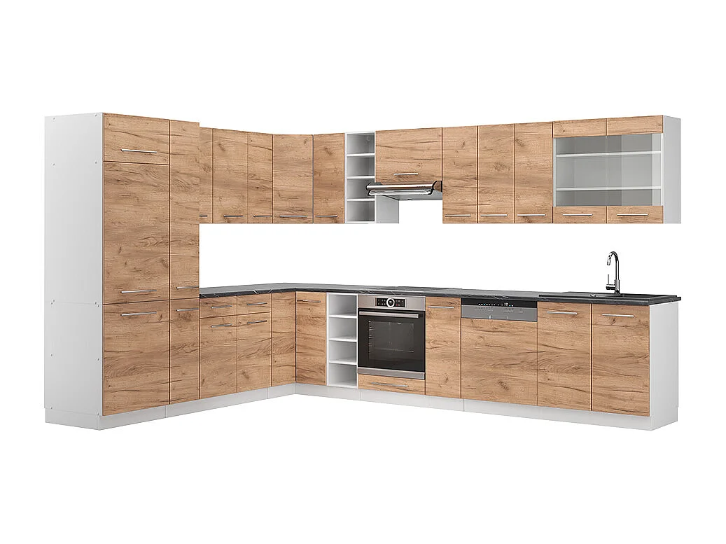 Cocina esquinera oro potencia roble/blanco 347x60x81.6 fame-line