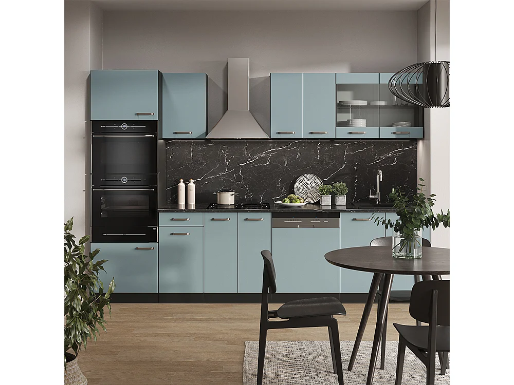 Küchenzeile blau-grau/anthrazit 300x60x81.6 r-line