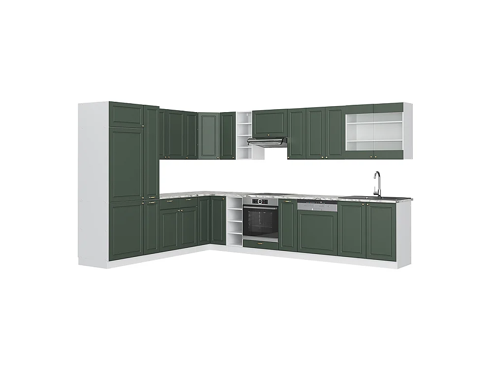 Cucina angolare completa Verde-oro rustico/bianco 347x60x81.6 fame-line