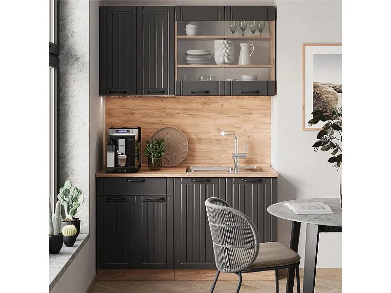 Cocina para solteros gris oscuro 140x46x81.6 fame-line