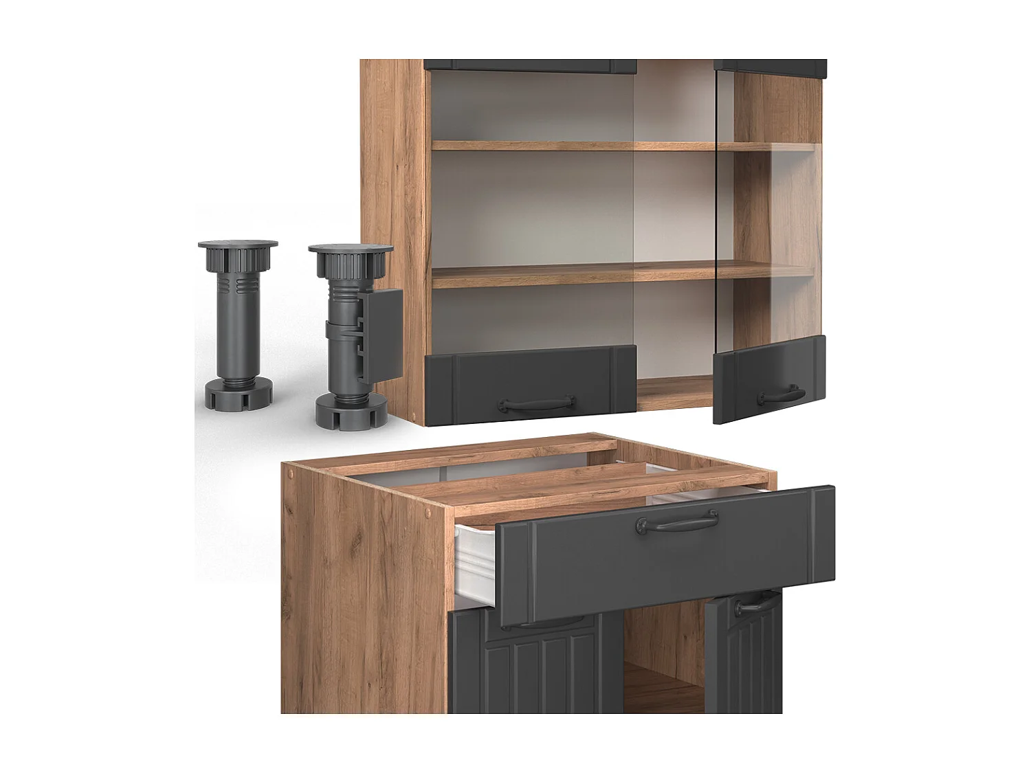 Cocina para solteros gris oscuro 140x46x81.6 fame-line