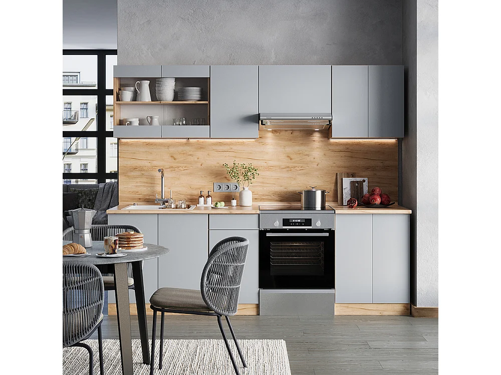 Mueble de cocina gris 240x60x81.6 r-line