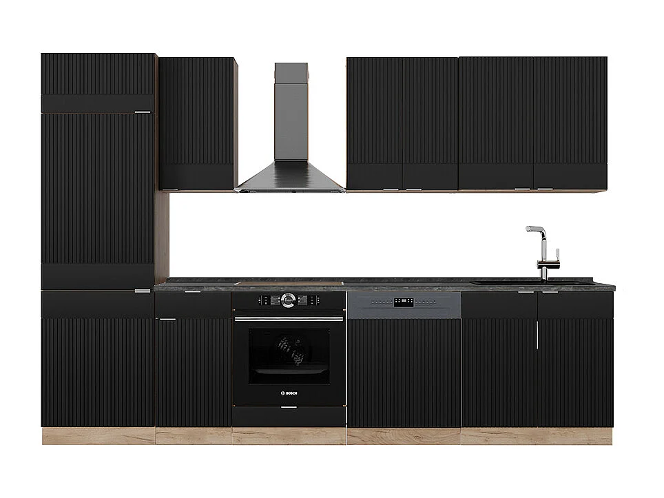 Cuisine noir rayé/chêne doré 300x60x81.6 fame-line