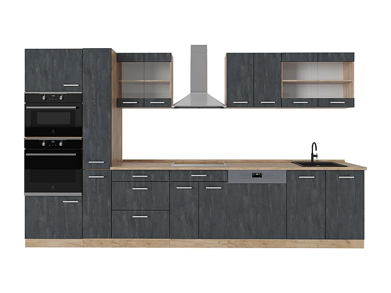 Mueble de cocina hormigón negro/roble dorado 350x46x81.6 r-line