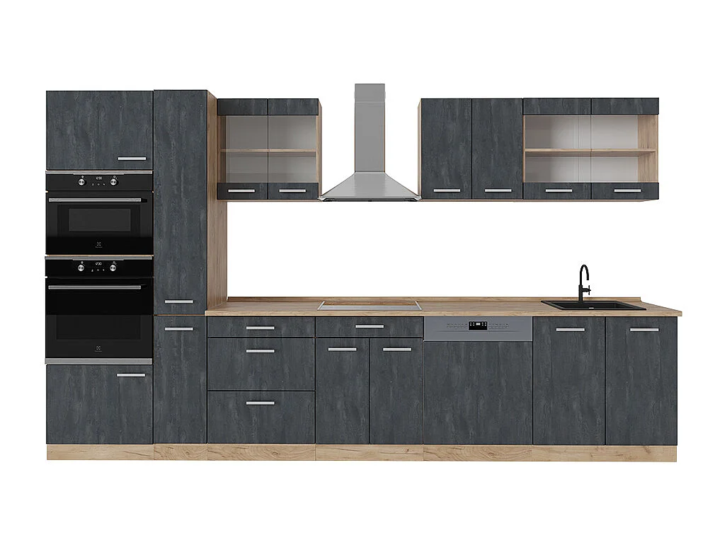 Mueble de cocina hormigón negro/roble dorado 350x46x81.6 r-line
