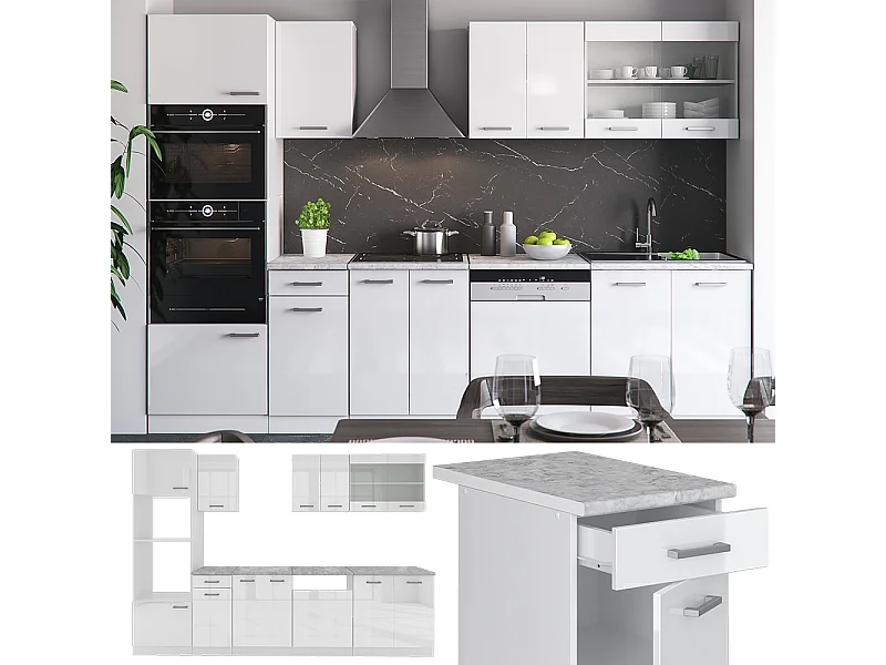 Complete keukeneenheid wit hoogglans/wit 300x60x81.6 r-line