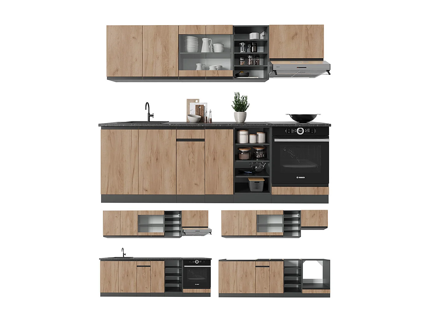 Cuisine chêne doré/anthracite 240x46x81.6 r-line