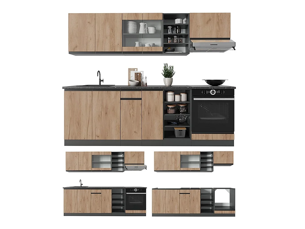 Cuisine chêne doré/anthracite 240x46x81.6 r-line