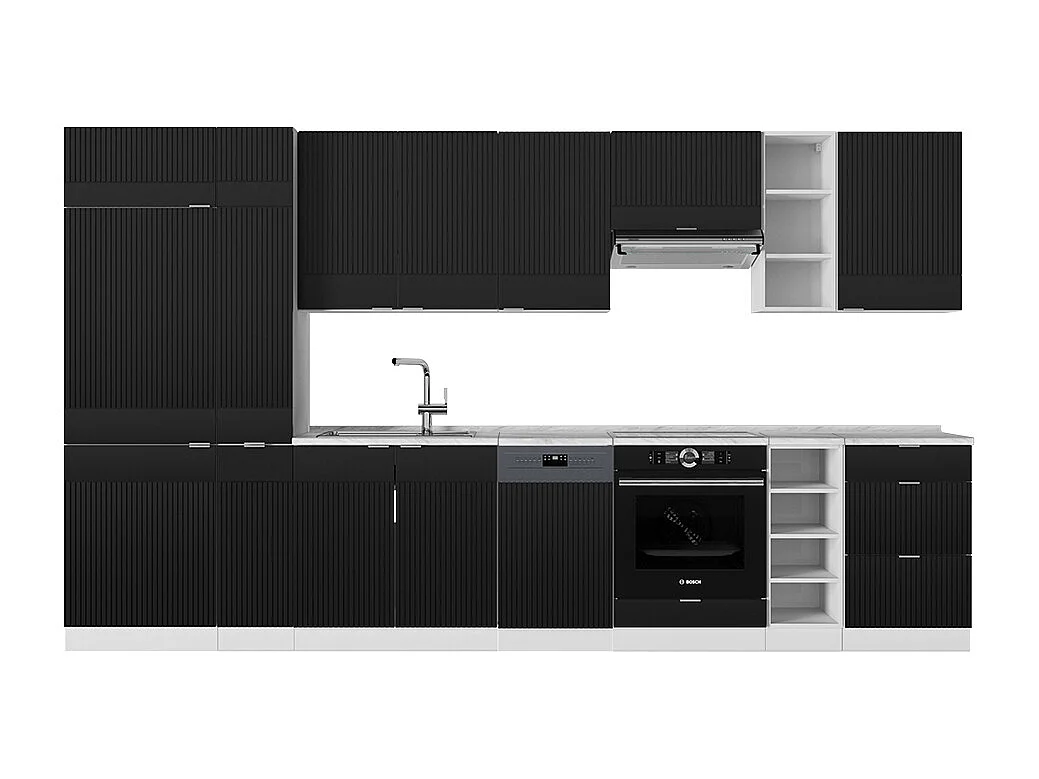 Mueble de cocina negro a rayas/blanco 355x60x81.6 fame-line
