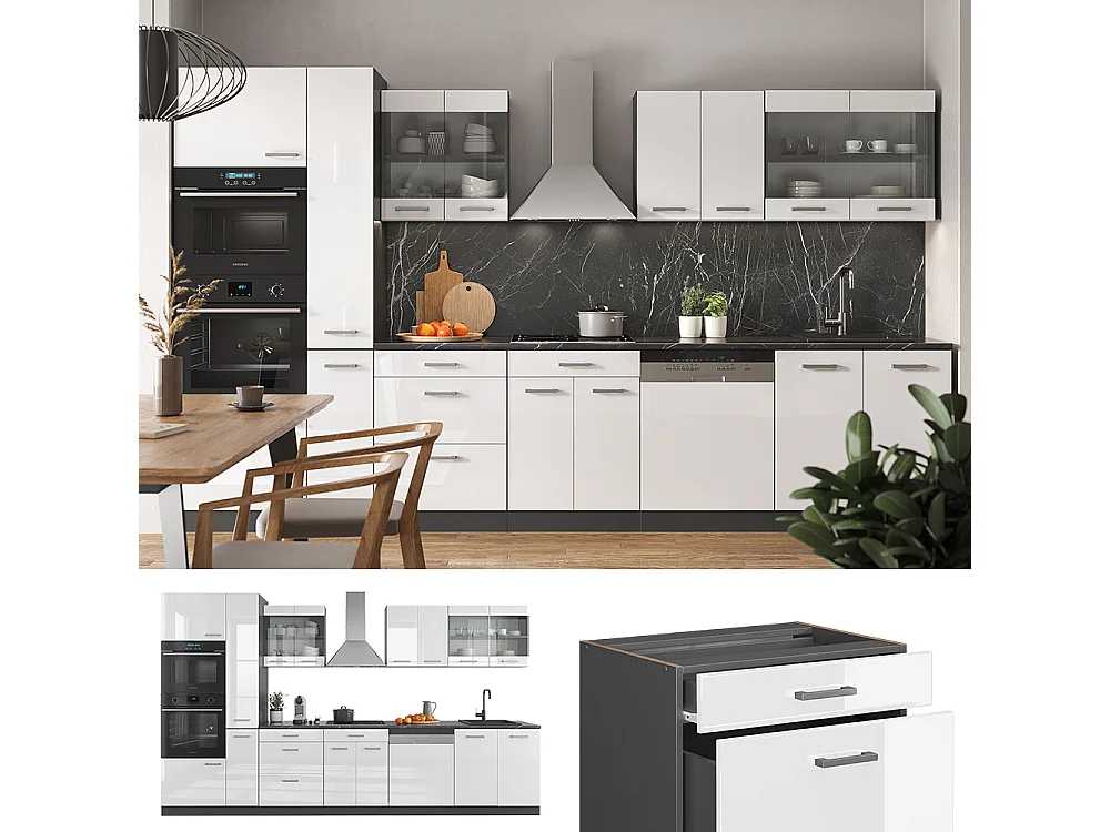 Cocina  blanco brillo/antracita 350x60x81.6 r-line