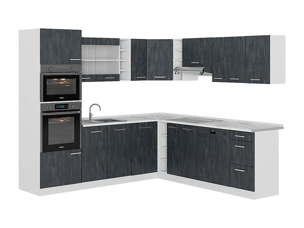 Cocina esquinera hormigón negro/blanco 247x46x81.6 r-line