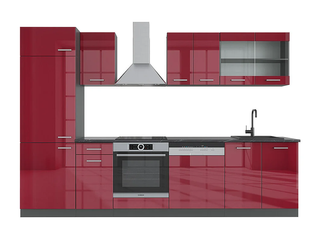 Mueble de cocina rojo brillo intenso/antracita 300x46x81.6 r-line