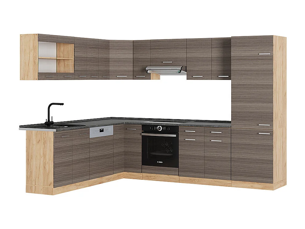 Cucina angolare completa grigio nobile/rovere dorato 287x60x81.6 r-line