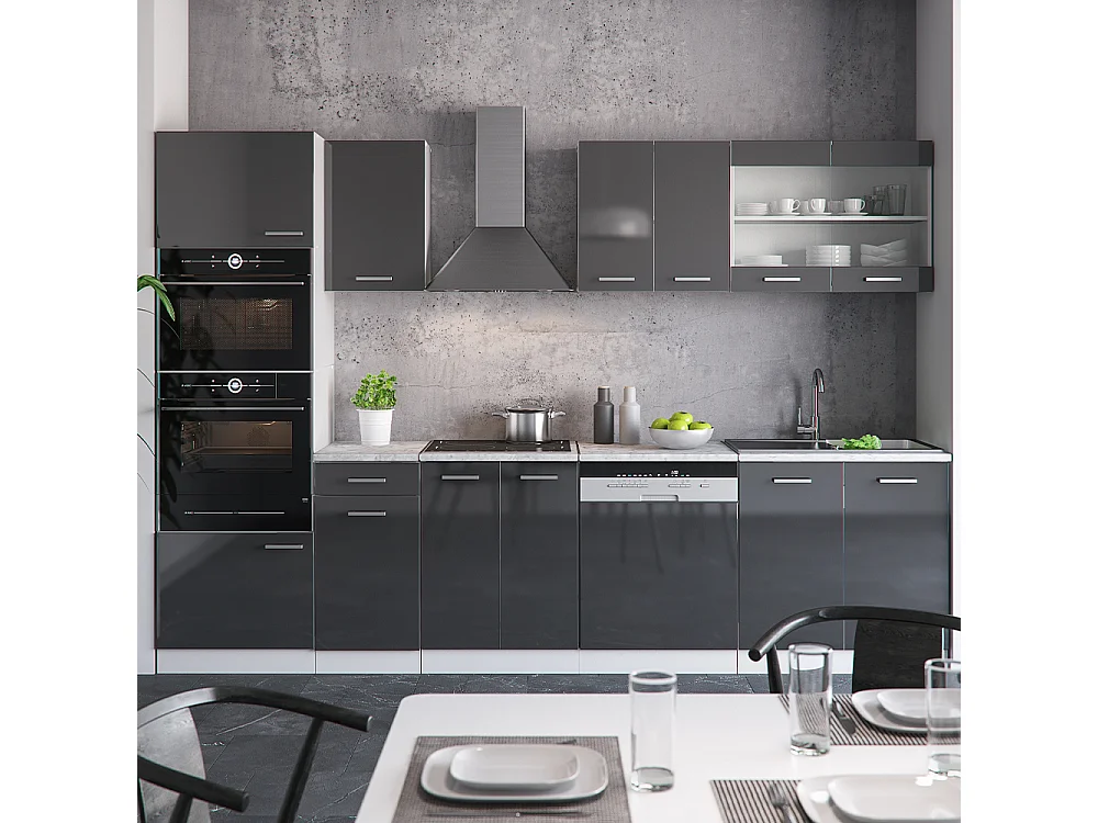Cuisine anthracite brillant/blanc 300x60x81.6 r-line