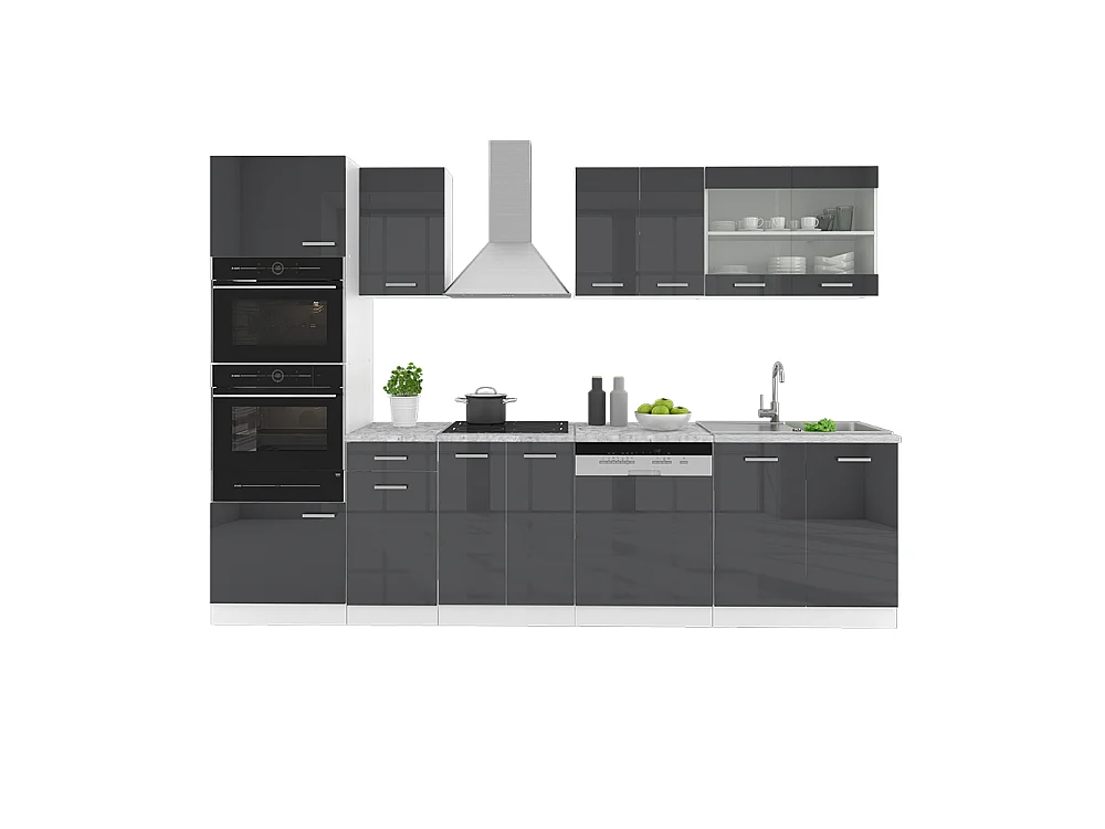 Cuisine anthracite brillant/blanc 300x60x81.6 r-line