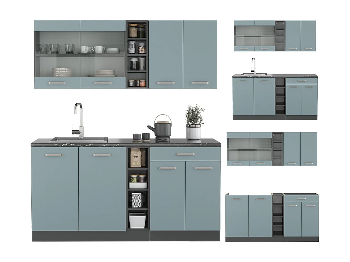 Cocina para solteros gris azulado/antracita 160x46x81.6 r-line