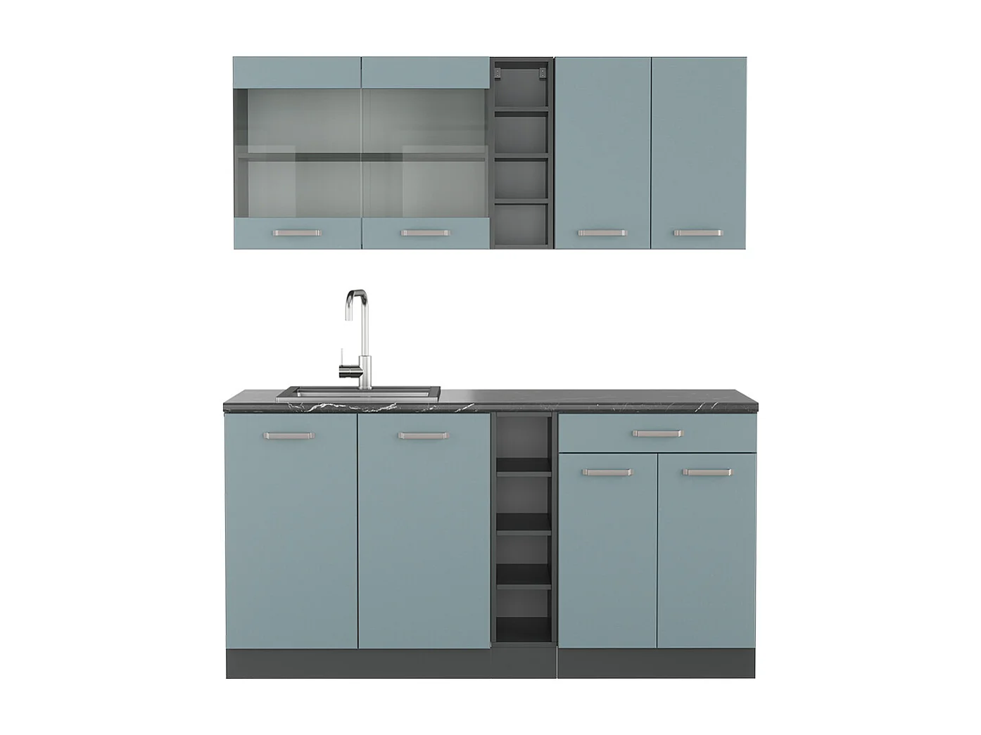 Cuisine bleu-gris/anthracite 160x46x81.6 r-line