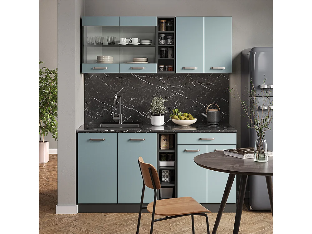 Cuisine bleu-gris/anthracite 160x46x81.6 r-line