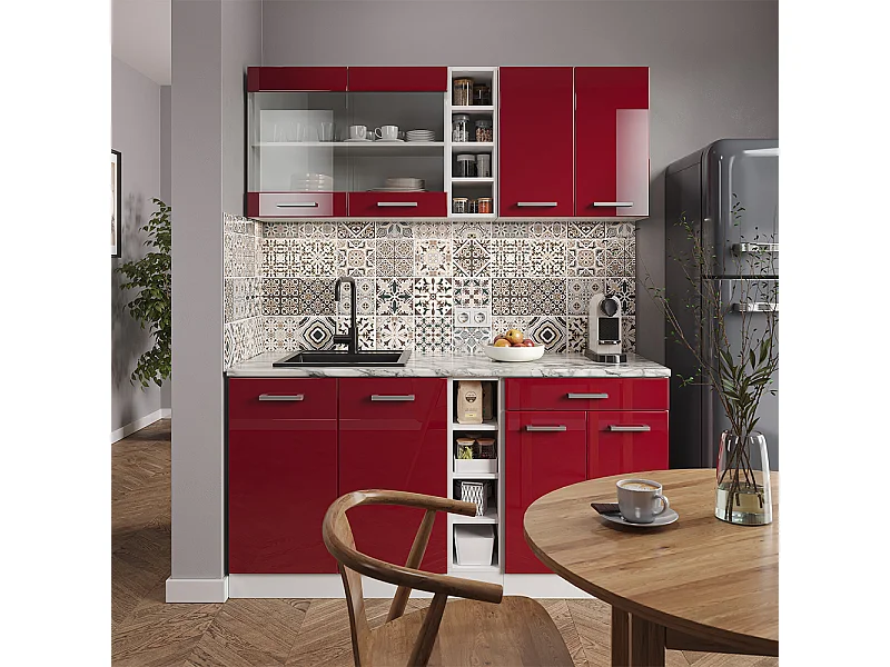 Cocina para solteros rojo brillo intenso/blanco 160x46x81.6 r-line