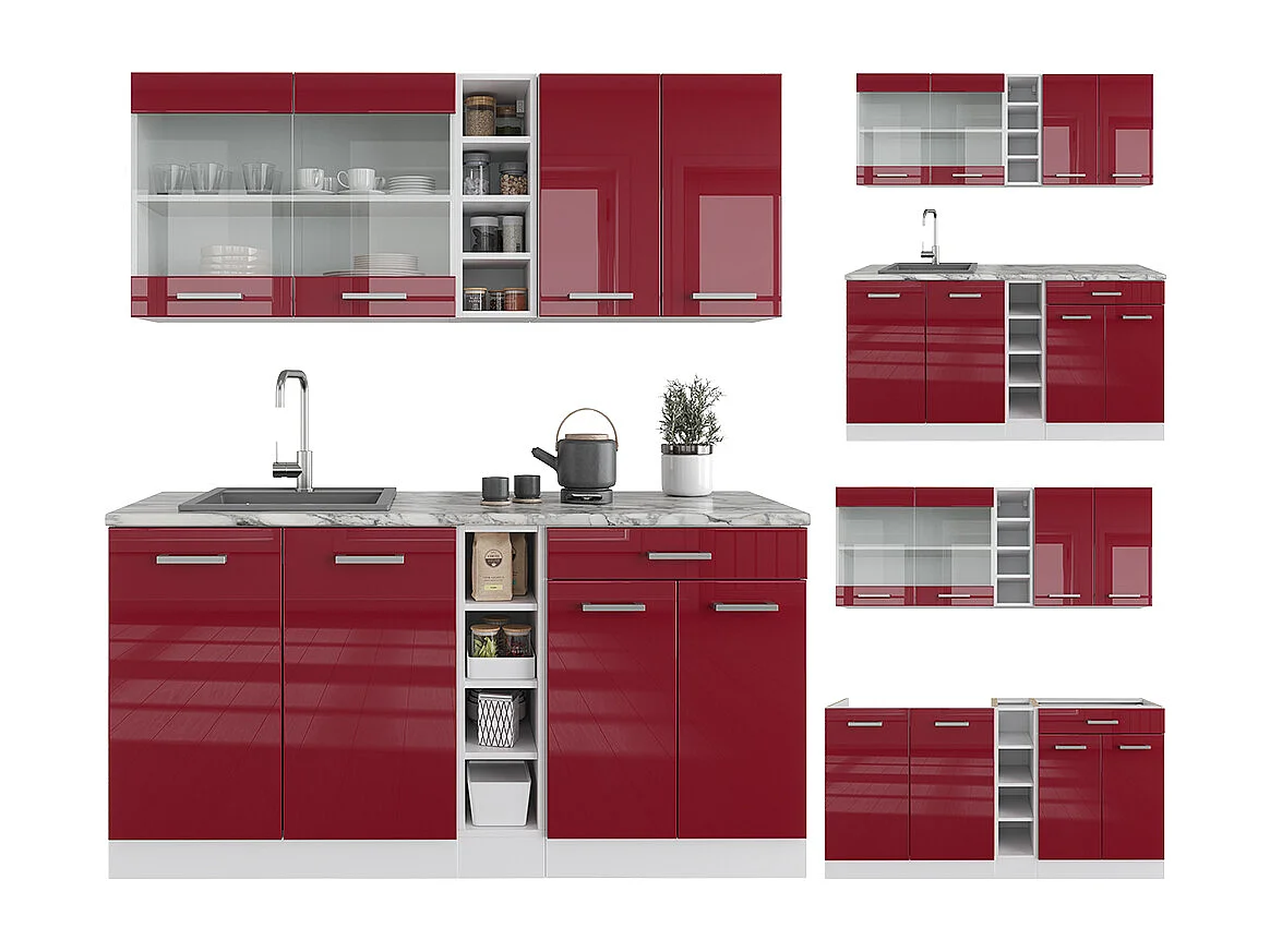 Cuisine rouge brillant/blanc 160x46x81.6 r-line