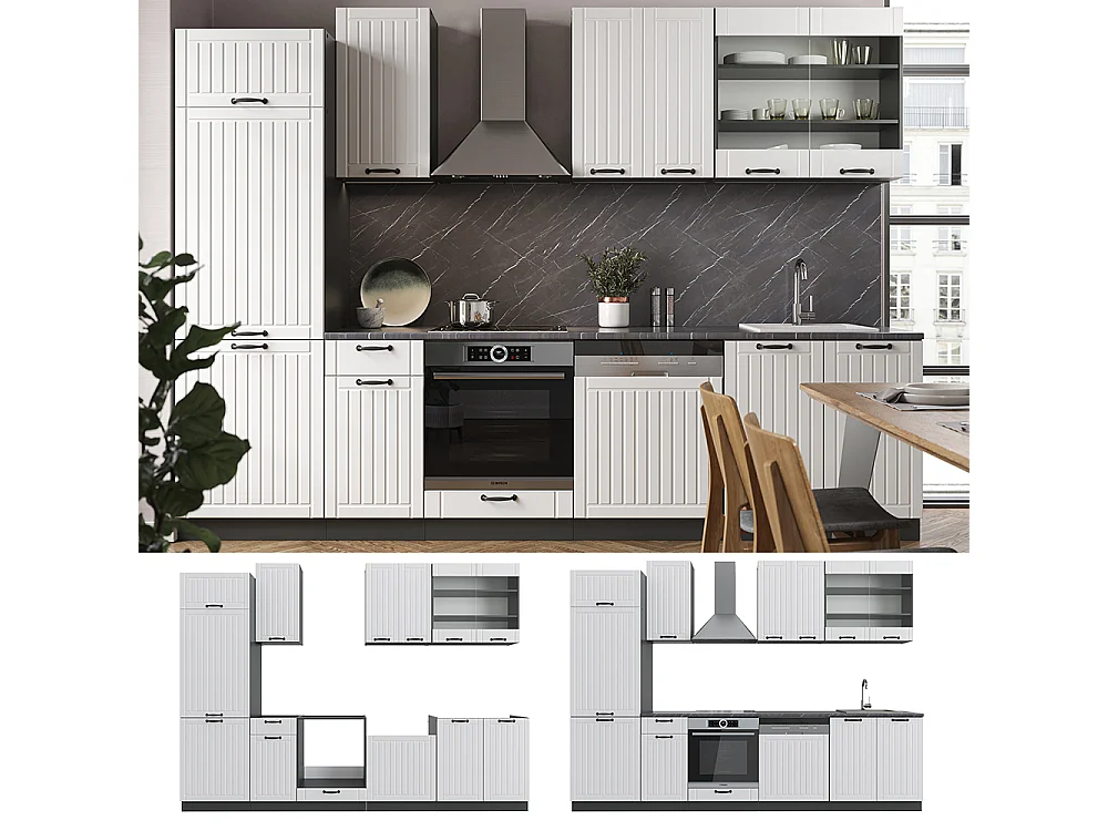 Mueble de cocina casa de campo blanca/antracita 300x46x81.6 fame-line