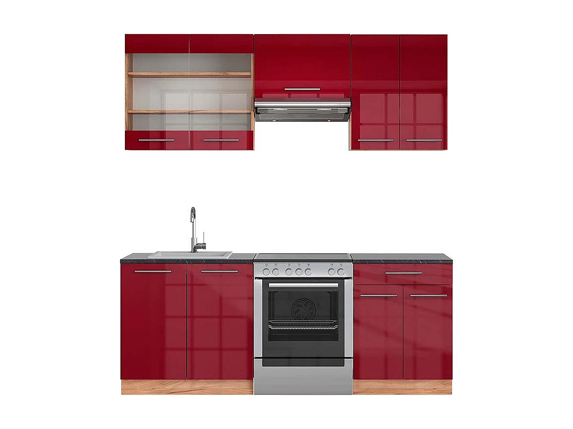 Mueble de cocina burdeos brillo intenso/roble dorado 200x60x81.6 fame-line